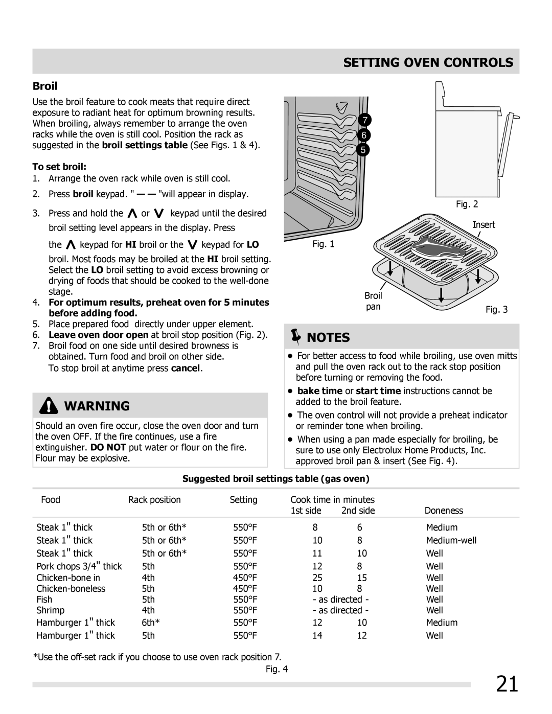 Frigidaire FGGF3032MB, FGGF3032MW, FGGF3032MF manual Broil, To set broil, Suggested broil settings table gas oven 