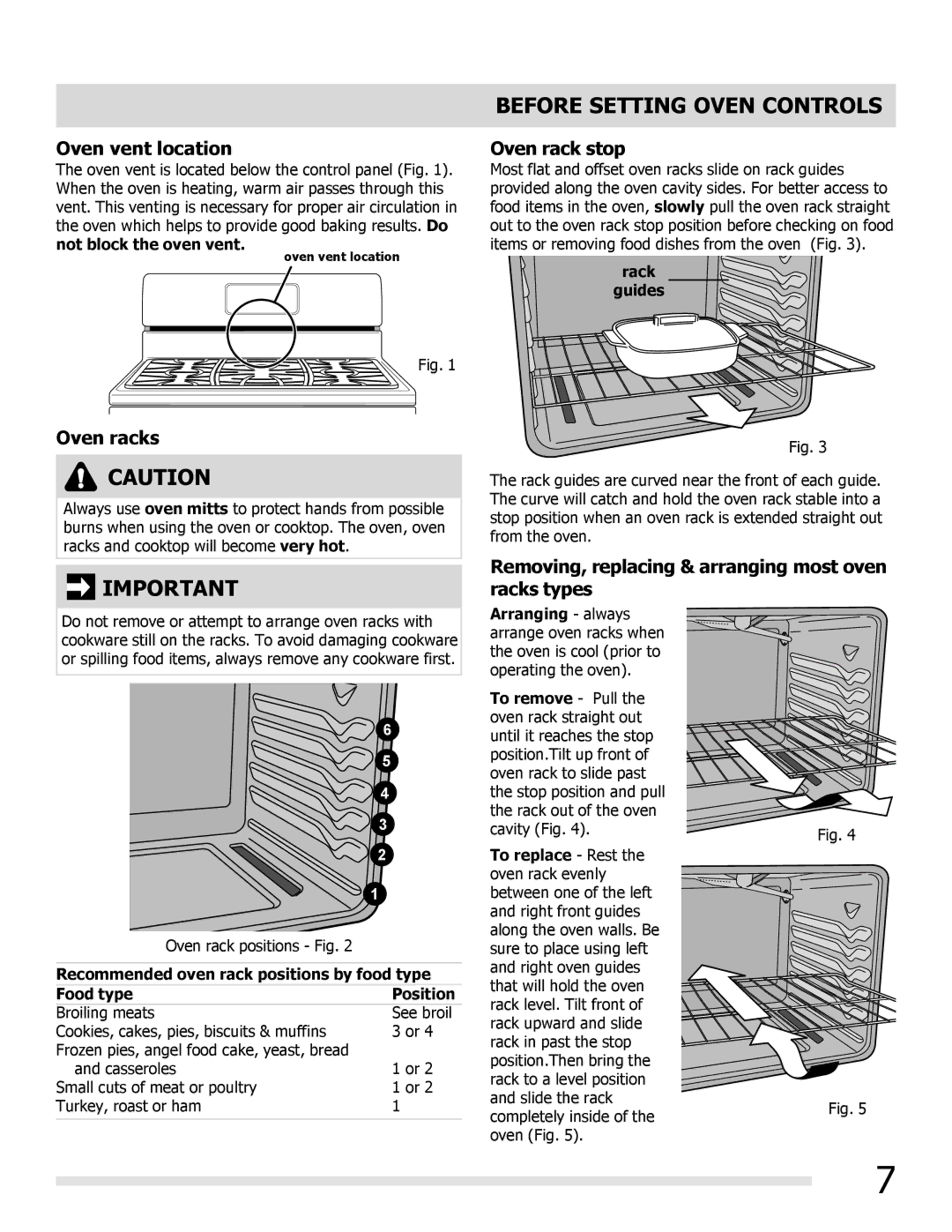 Frigidaire FGGF3032MW, FGGF3032MB, FGGF3032MF Before Setting Oven Controls, Oven vent location, Oven racks, Oven rack stop 