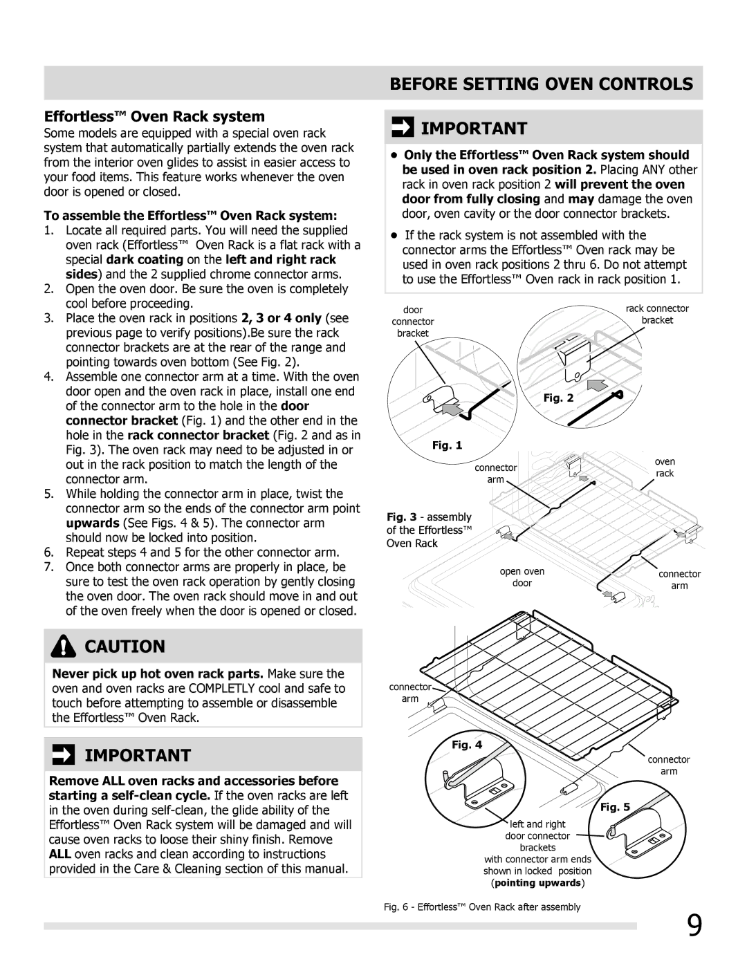 Frigidaire FGGF3032MB To assemble the Effortless Oven Rack system, Special dark coating on the left and right rack 