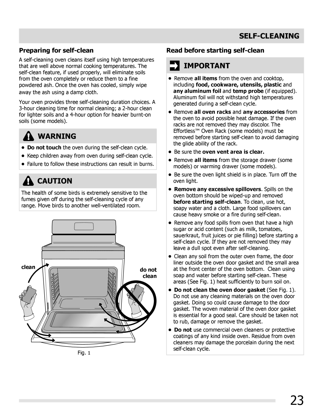 Frigidaire FGGF3032MF, FGGF3032MB manual Self-Cleaning, Preparing for self-clean, Read before starting self-clean, do not 