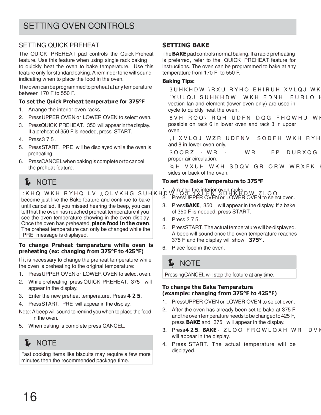 Frigidaire FGGF304DLW Setting Quick Preheat, Setting Bake, To set the Quick Preheat temperature for 375F, Baking Tips 