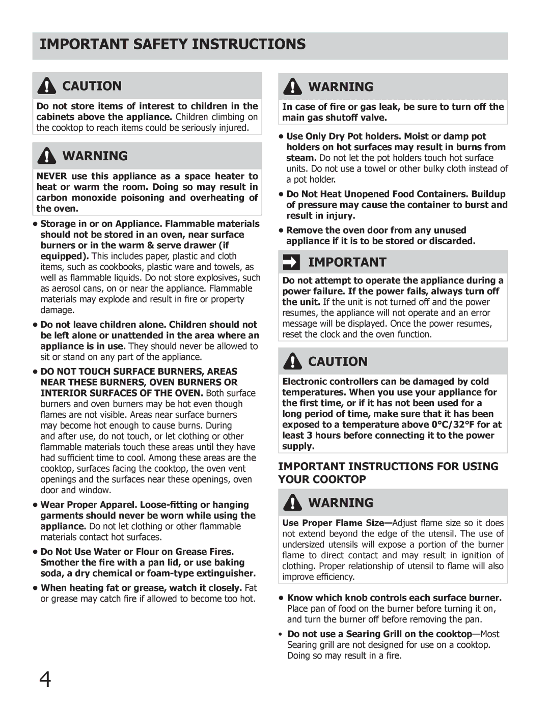 Frigidaire FGGF304DLW Important Instructions for Using Your cooktop, Know which knob controls each surface burner 