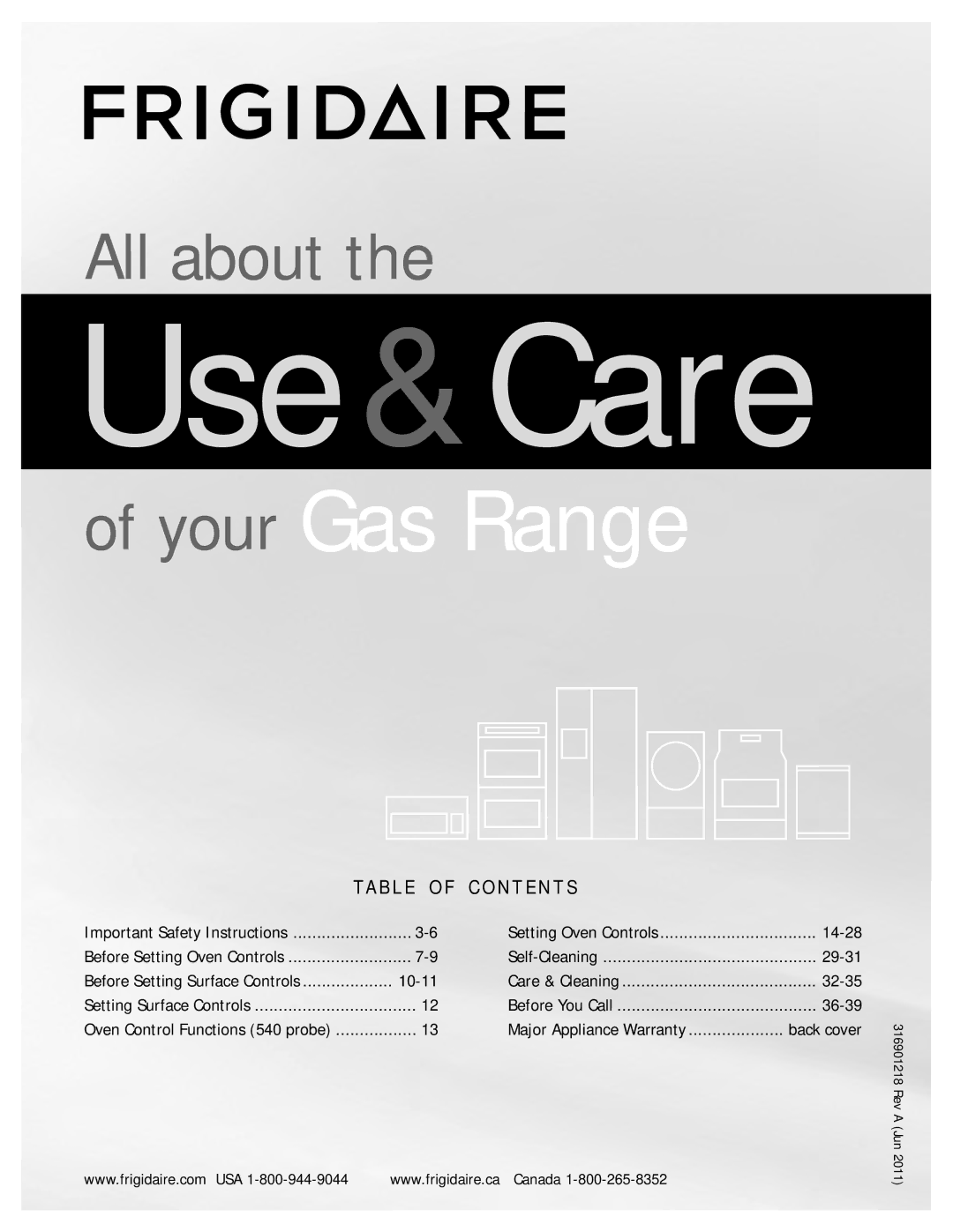 Frigidaire FGGF3054MW, FGGF3054MF, FGGF3054MB important safety instructions Use&Care 