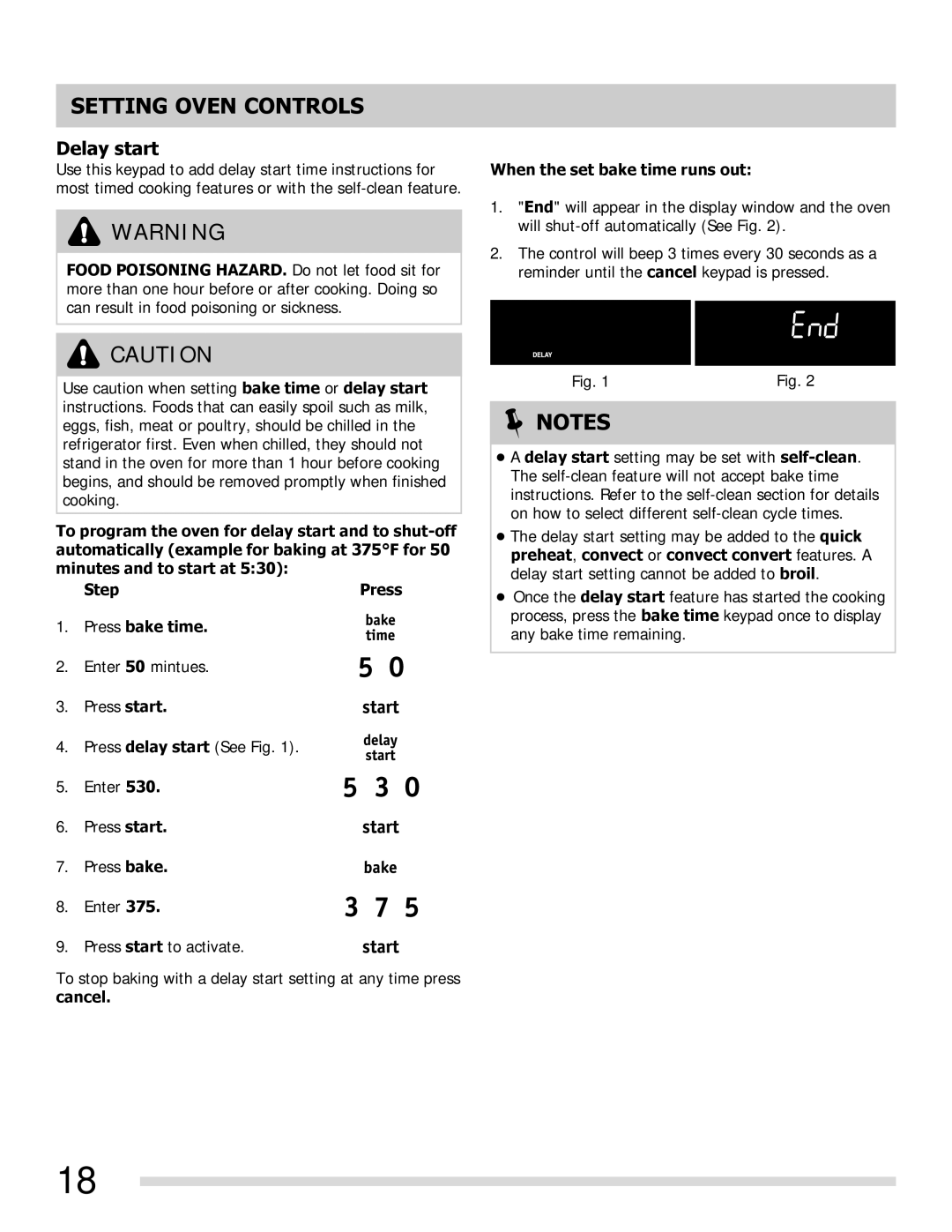 Frigidaire FGGF3054MF, FGGF3054MW, FGGF3054MB important safety instructions Delay start 