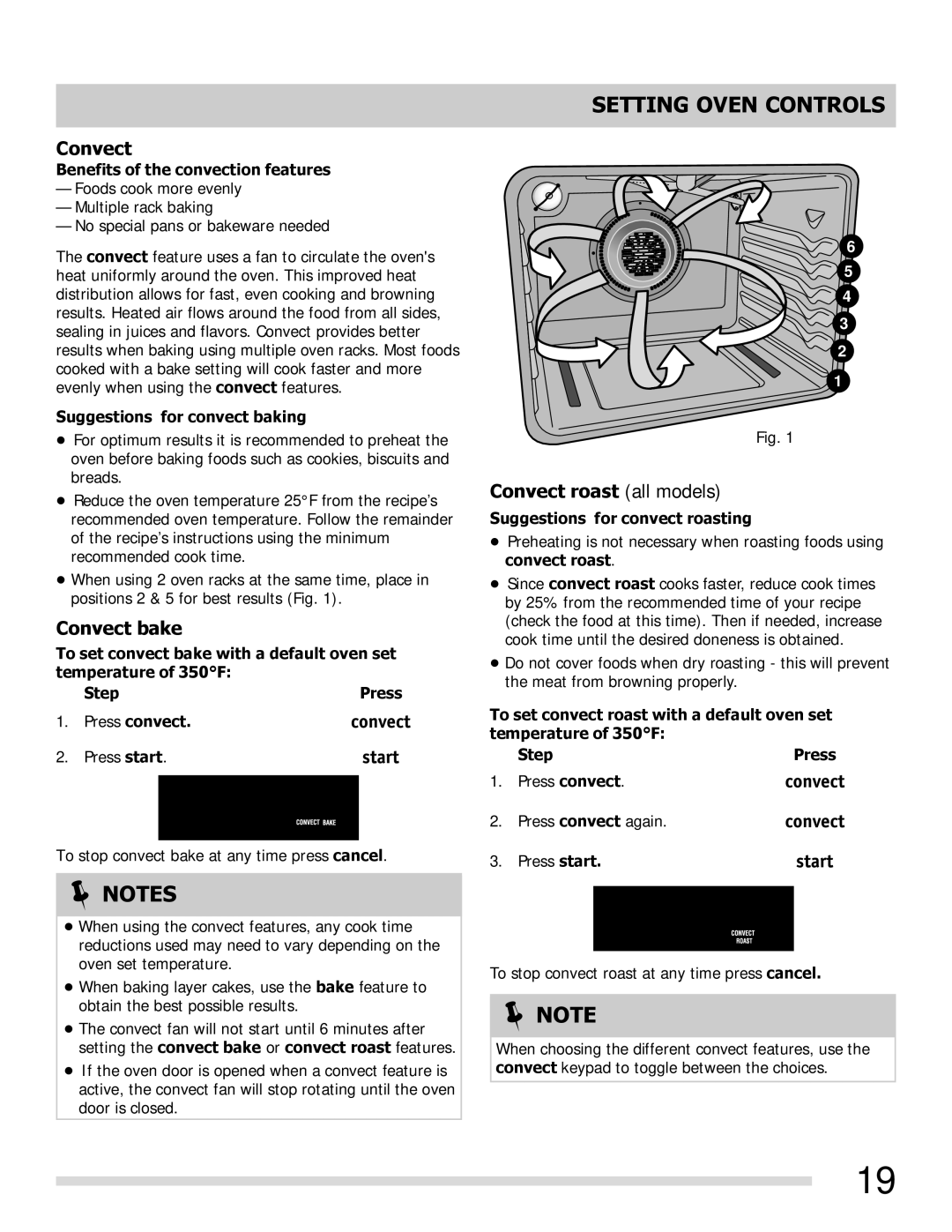 Frigidaire FGGF3054MW, FGGF3054MF, FGGF3054MB important safety instructions Convect bake, Convect roast all models 