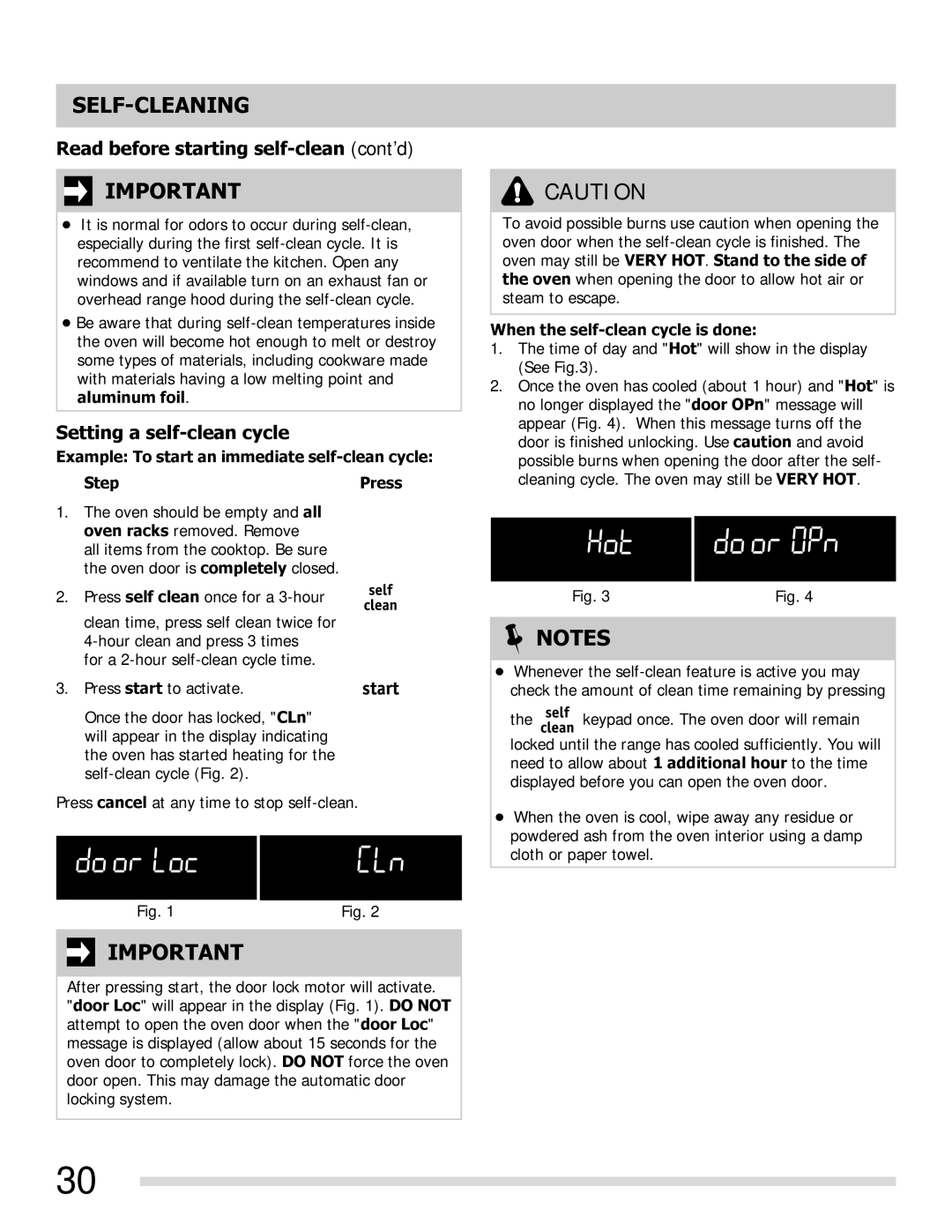 Frigidaire FGGF3054MF, FGGF3054MW, FGGF3054MB Read before starting self-clean cont’d, Setting a self-clean cycle 