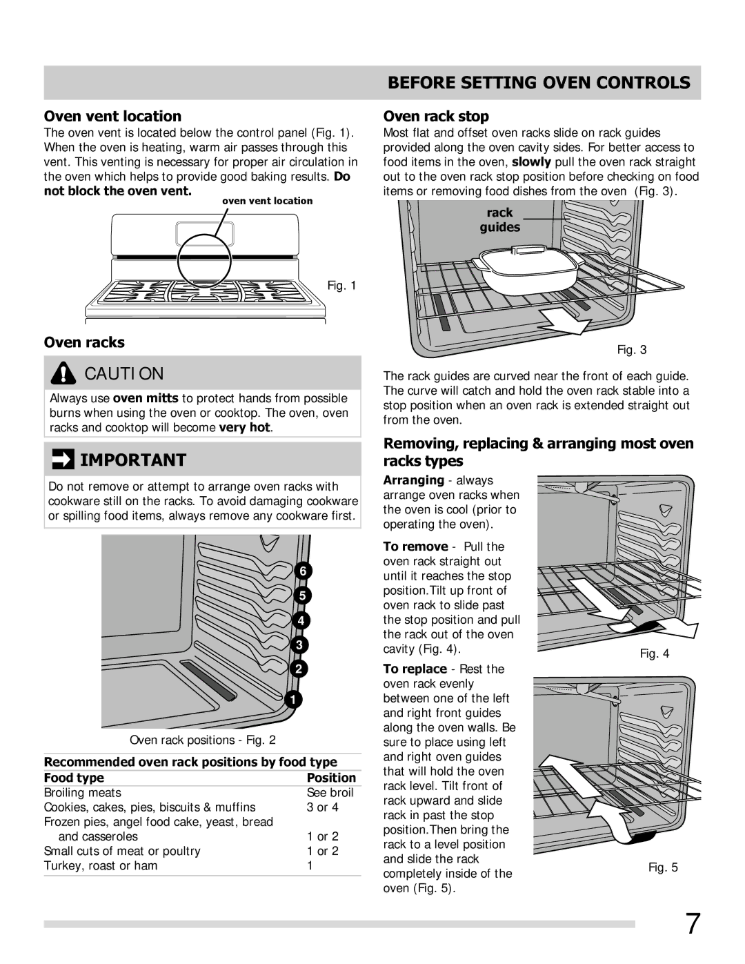 Frigidaire FGGF3054MW, FGGF3054MF, FGGF3054MB Before Setting Oven Controls, Oven vent location, Oven racks, Oven rack stop 