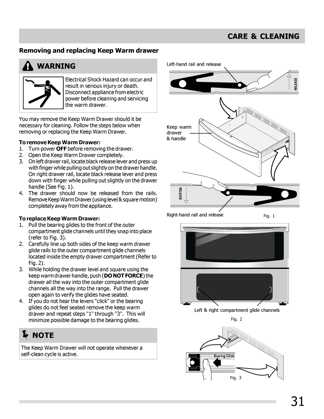 Frigidaire FGGF3056KF Removing and replacing Keep Warm drawer, To remove Keep Warm Drawer, To replace Keep Warm Drawer 