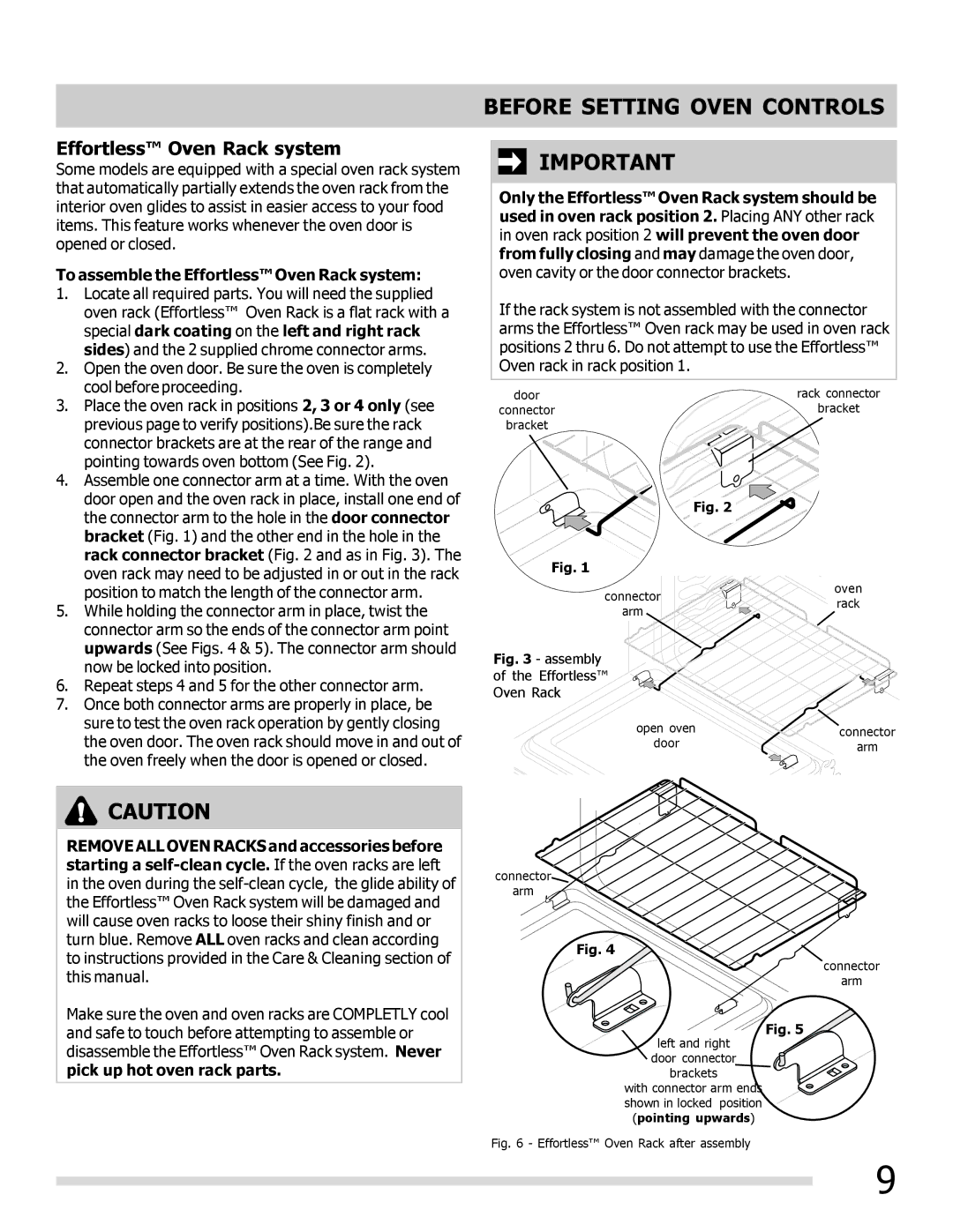 Frigidaire FGGF3056KF To assemble the Effortless Oven Rack system, Special dark coating on the left and right rack 