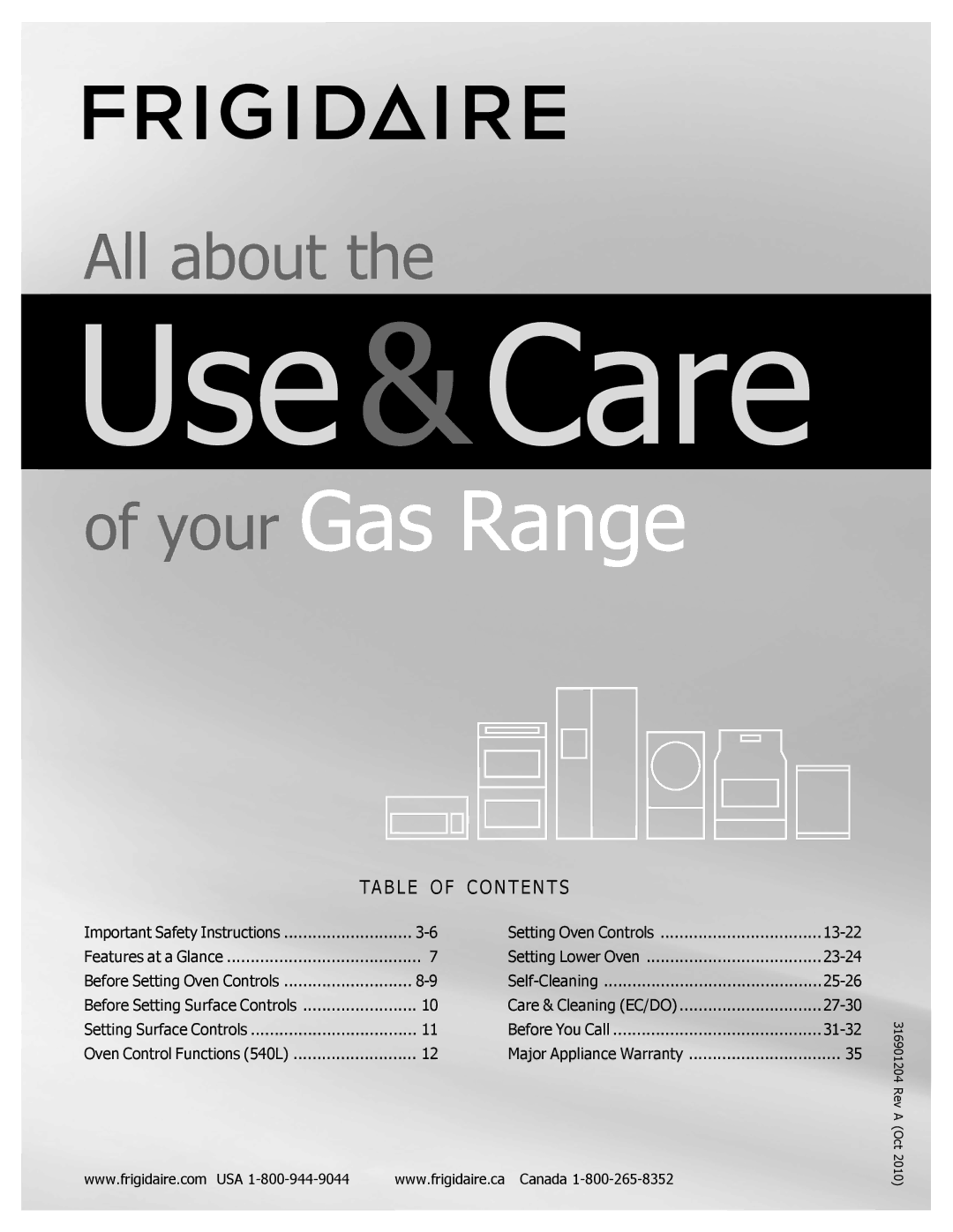 Frigidaire FGGF305MKF important safety instructions Use&Care 