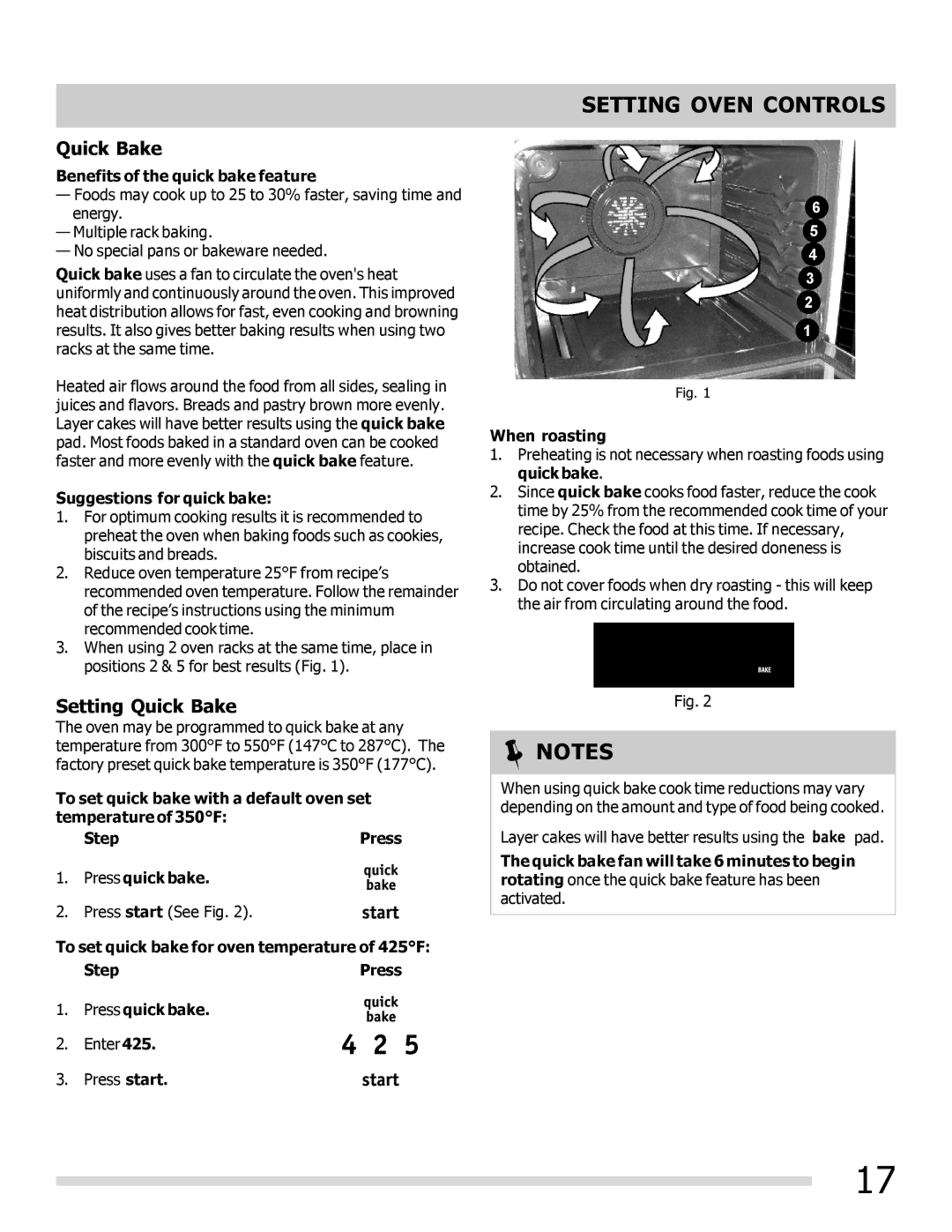 Frigidaire FGGF305MKF Setting Quick Bake, Benefits of the quick bake feature, Suggestions for quick bake 