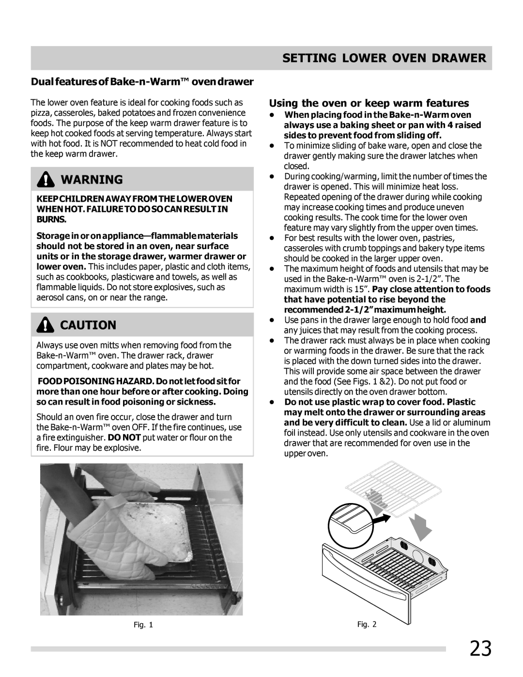 Frigidaire FGGF305MKF important safety instructions Setting Lower Oven Drawer, DualfeaturesofBake-n-Warm ovendrawer 