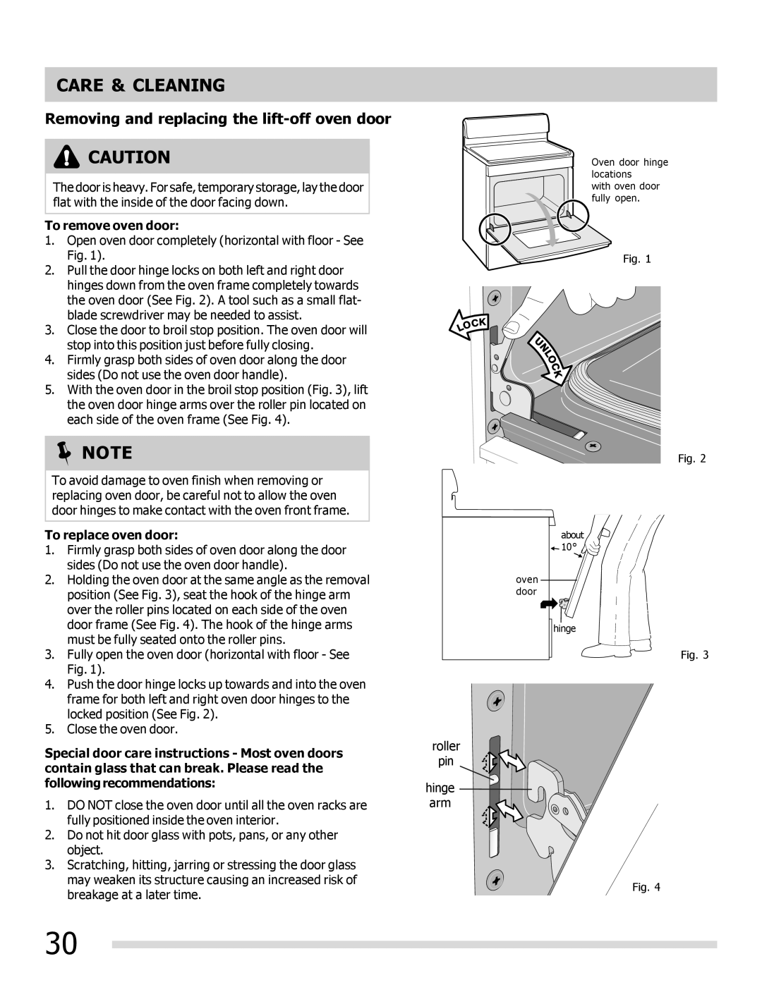 Frigidaire FGGF305MKF Removing and replacing the lift-off oven door, To remove oven door, To replace oven door 