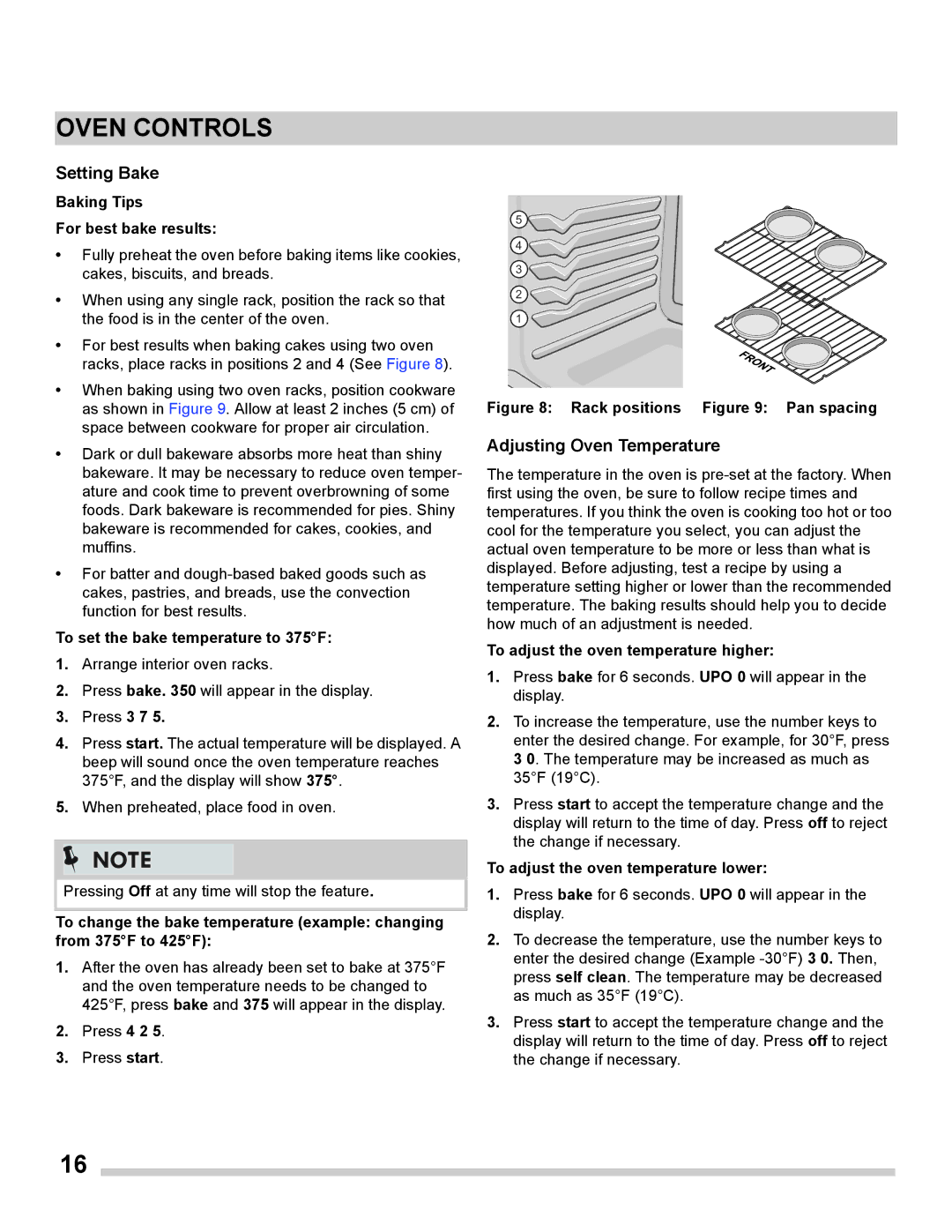 Frigidaire FGGS3065PF important safety instructions Setting Bake, Adjusting Oven Temperature 