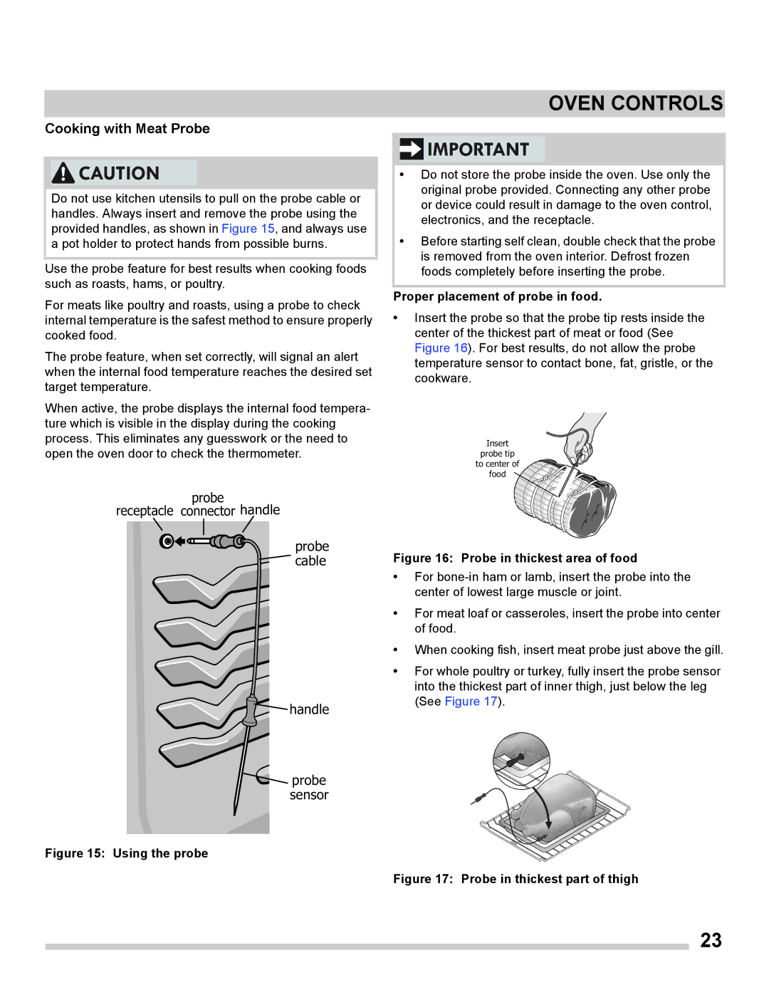 Frigidaire FGGS3065PF important safety instructions Cooking with Meat Probe, Proper placement of probe in food 