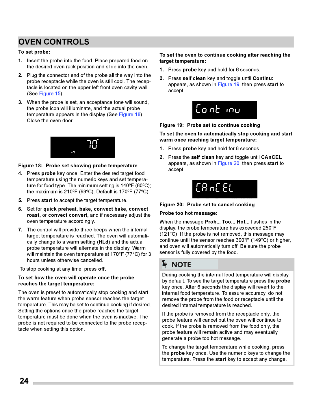 Frigidaire FGGS3065PF important safety instructions To set probe, Probe set showing probe temperature 