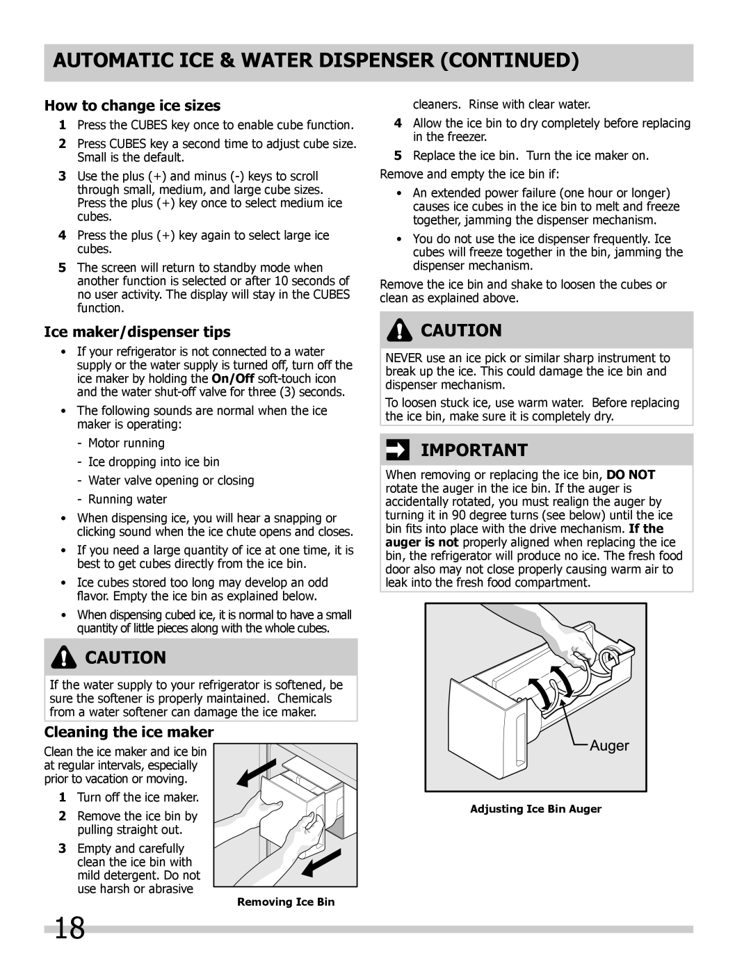 Frigidaire FGHB2844LF5 manual Automatic Ice & Water Dispenser, How to change ice sizes, Ice maker/dispenser tips 