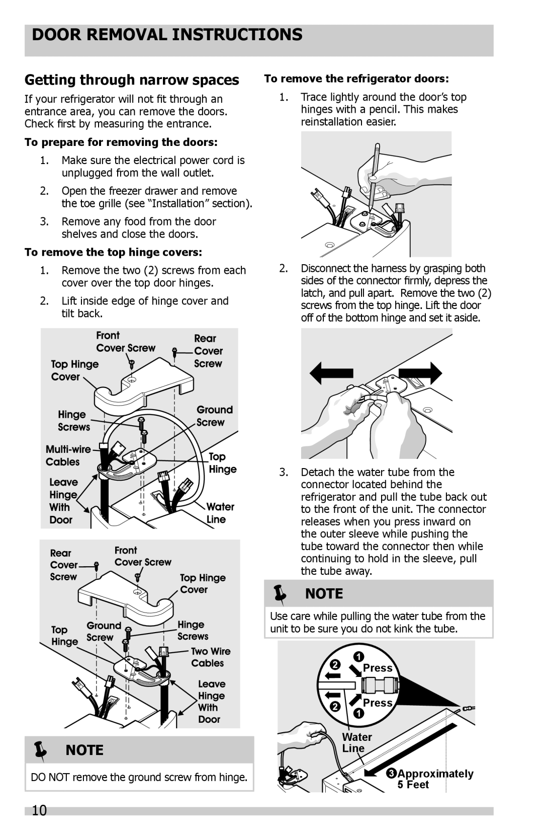 Frigidaire FGHB2844LP Door Removal Instructions, Getting through narrow spaces, To prepare for removing the doors 