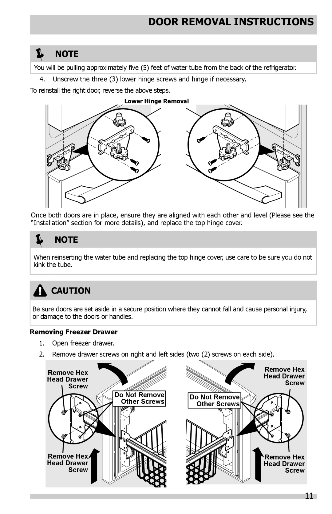 Frigidaire FGHB2869LF, FGHB2844LP, FGHF2344MF, FGHB2844LE, FGHB2844LF, FGUB2642LE, FGUB2642LP Removing Freezer Drawer 