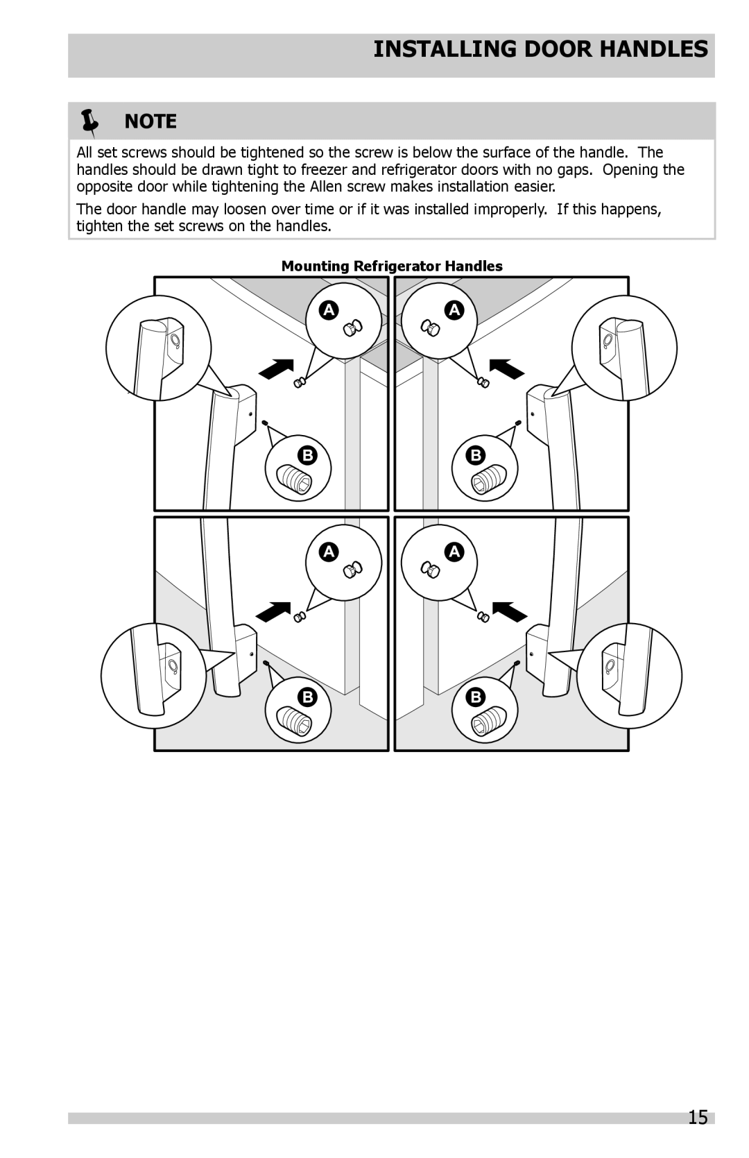 Frigidaire FGUB2642LE, FGHB2844LP, FGHB2869LF, FGHF2344MF, FGHB2844LE, FGHB2844LF, FGUB2642LP Installing Door Handles 