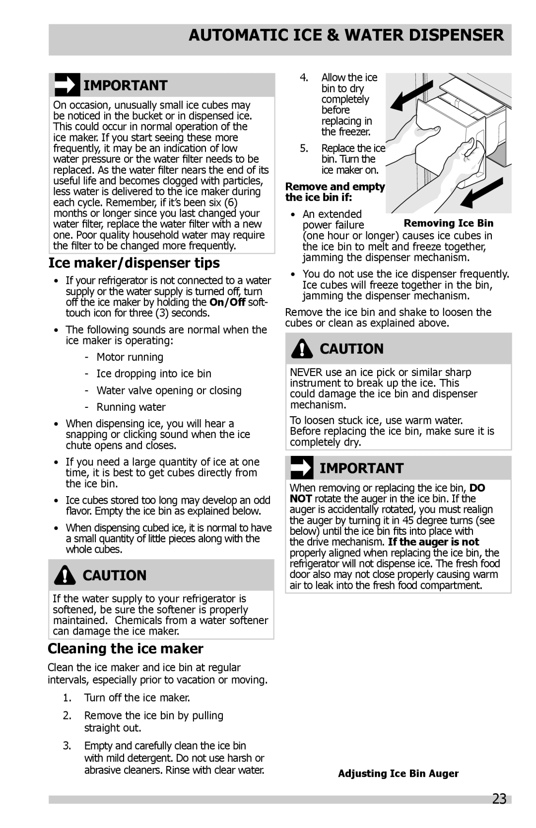 Frigidaire FGHB2844LE, FGHB2844LP, FGHB2869LF Ice maker/dispenser tips, Cleaning the ice maker, An extended, Power failure 