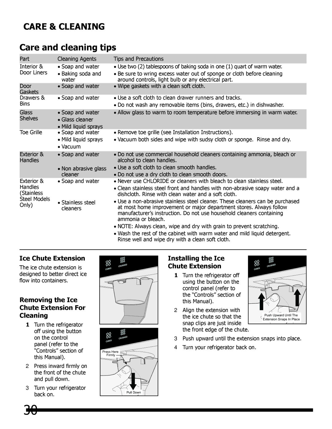 Frigidaire FGHB2846LM, FGHB2869LE, FGHB2869LP Care and cleaning tips, Removing the Ice Chute Extension For Cleaning 