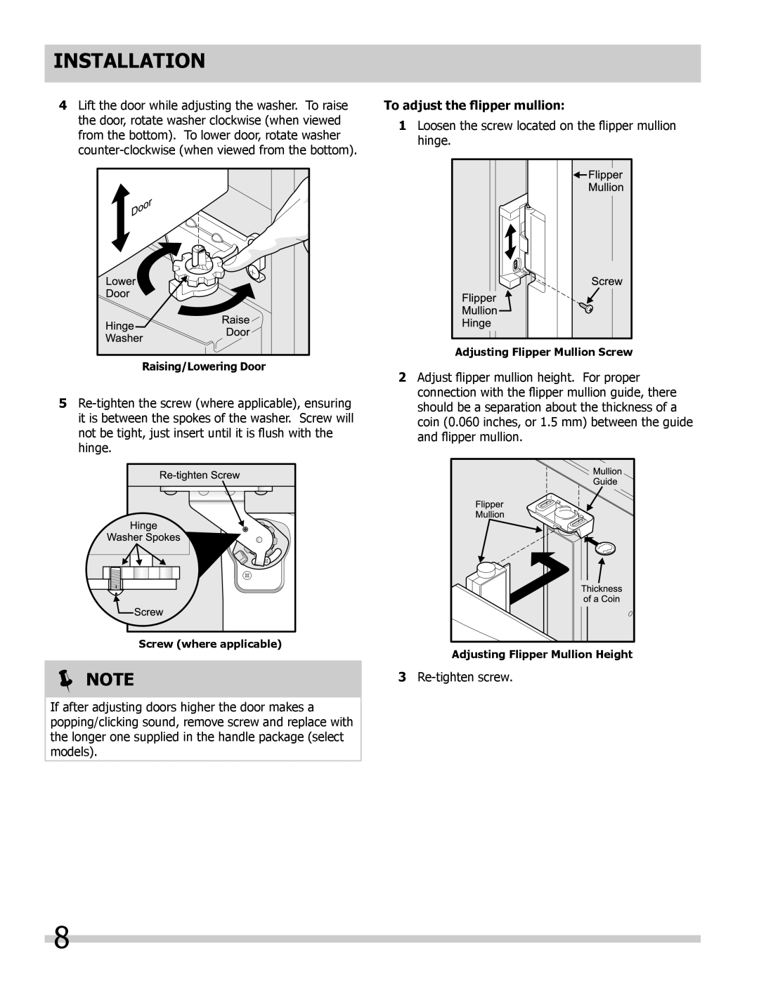 Frigidaire FGHB2846LF, FGHB2846LM, FGHB2869LE, FGHB2869LP, FGHB2844LM To adjust the flipper mullion 