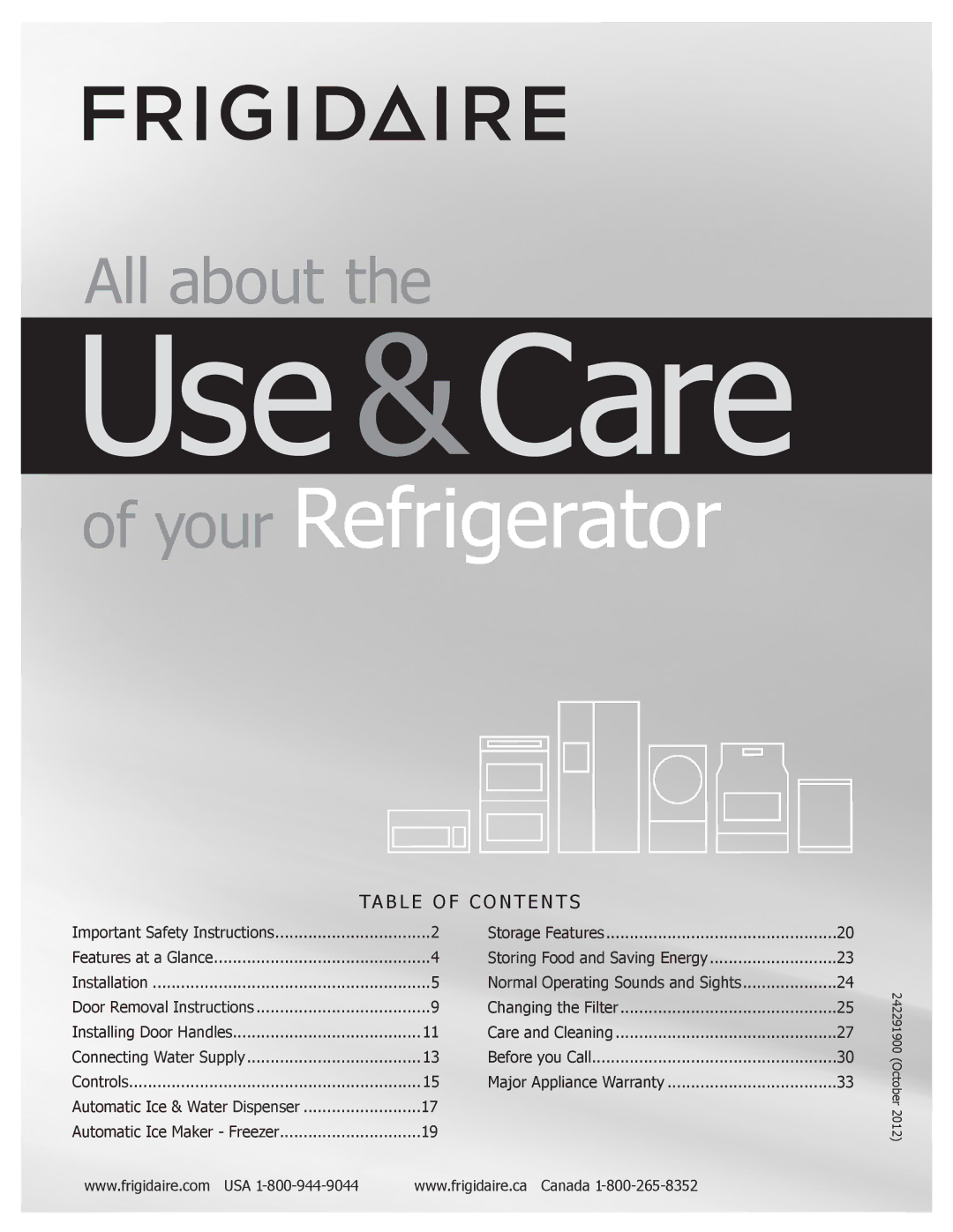 Frigidaire FGHF2366PF, FGHB2866PF, FPHB2899PF important safety instructions Use &Care 