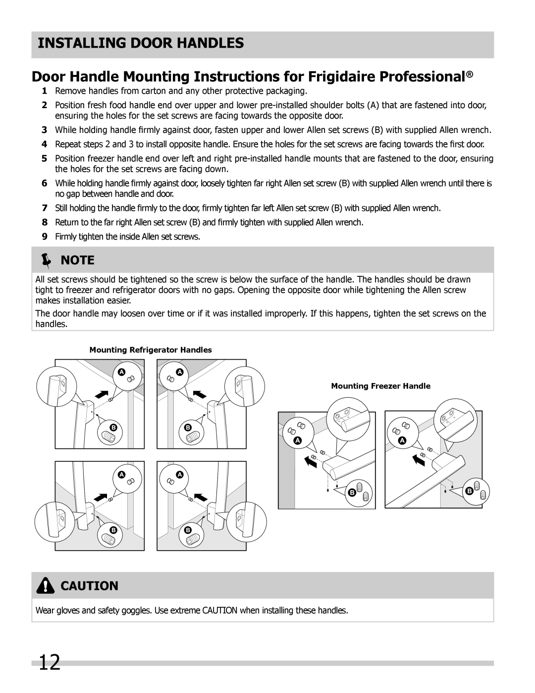 Frigidaire FGHB2866PF, FGHF2366PF, FPHB2899PF important safety instructions Installing Door Handles 