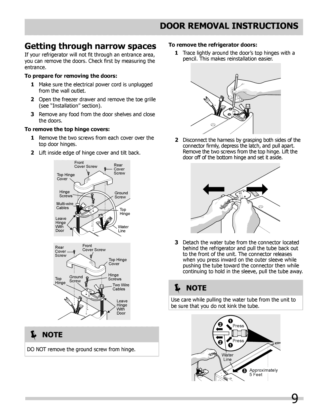 Frigidaire FGHB2866PF Door Removal Instructions, Getting through narrow spaces, To prepare for removing the doors 