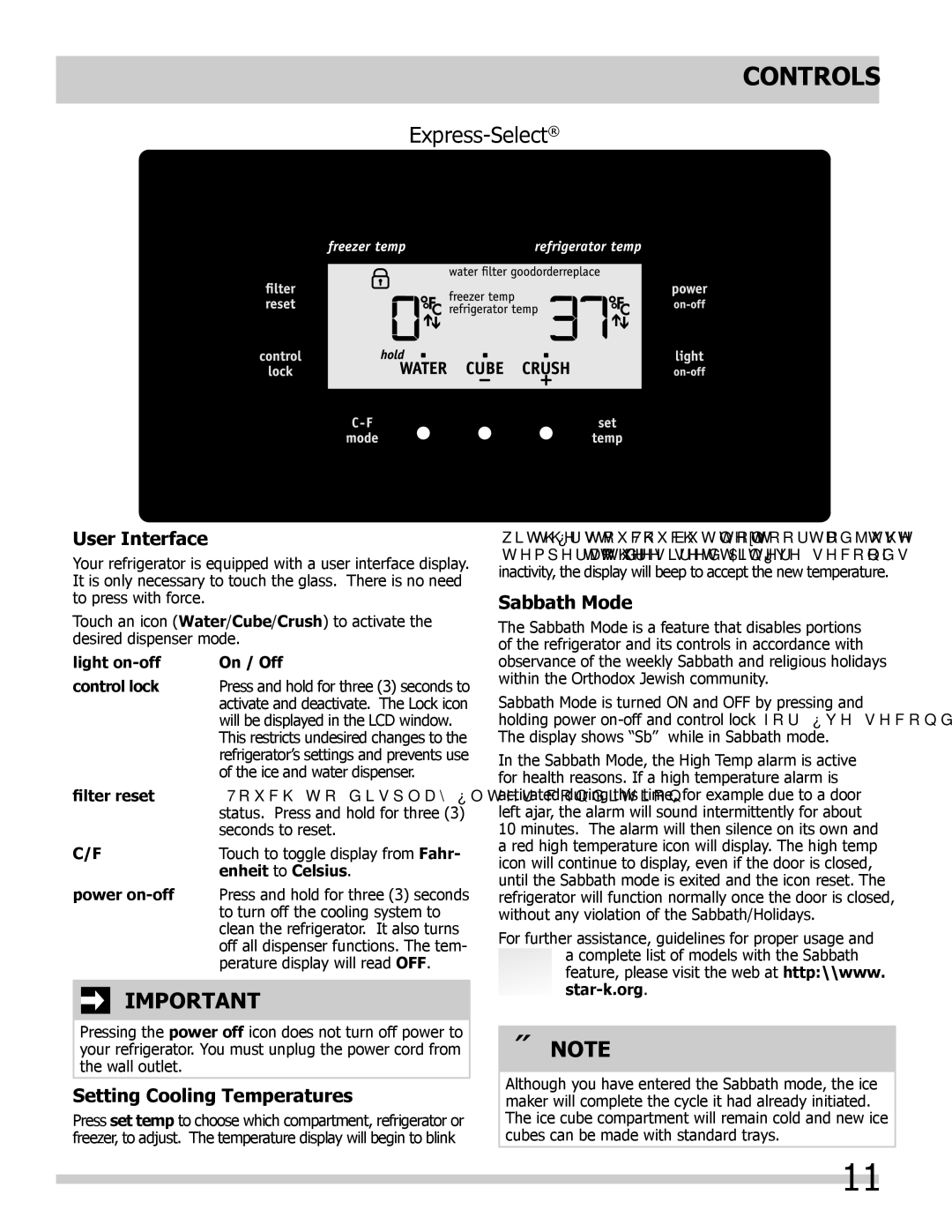 Frigidaire FGHS2332LP, FGHC2335LE, FGHS2332LE important safety instructions Filter reset, Enheit to Celsius 