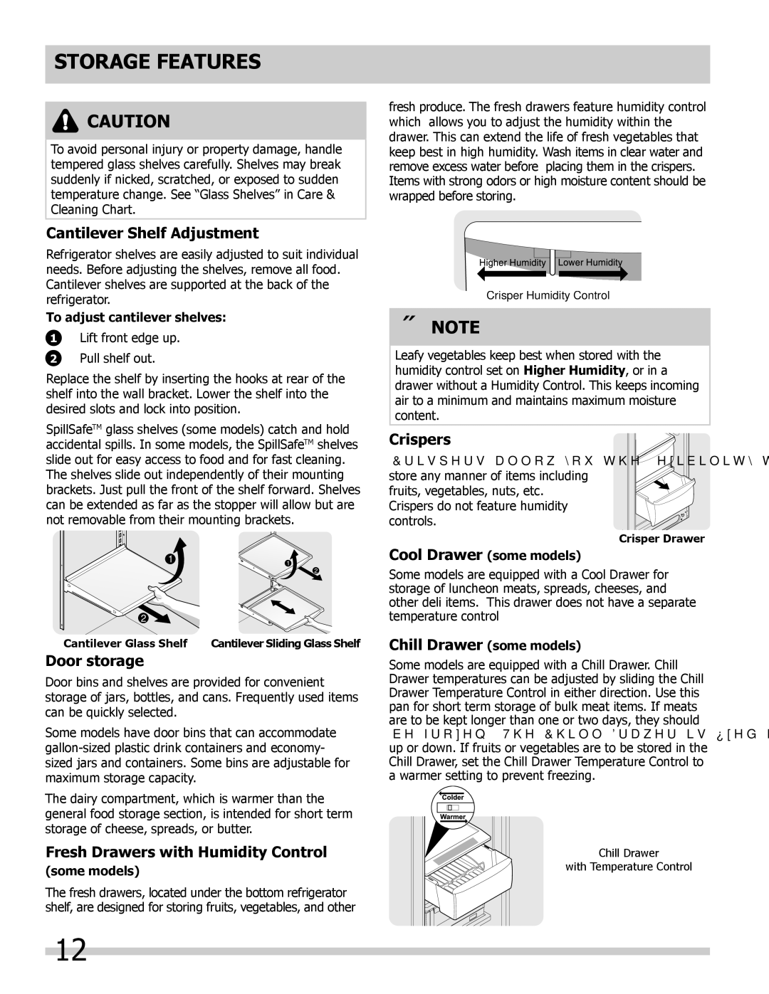 Frigidaire FGHC2335LE, FGHS2332LE, FGHS2332LP important safety instructions Storage Features 