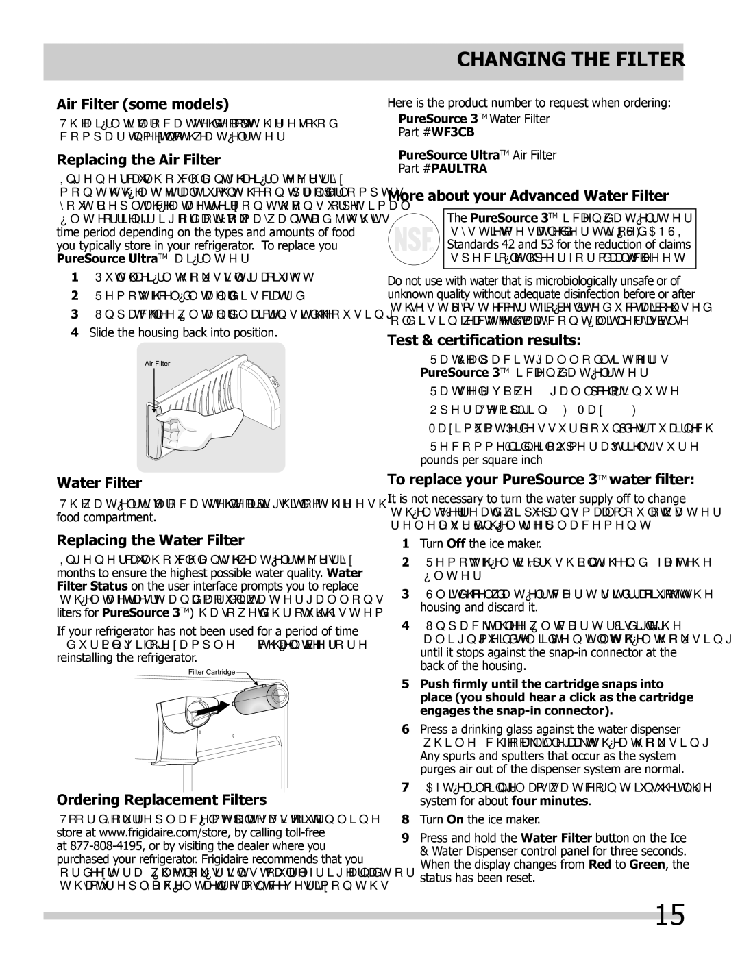 Frigidaire FGHC2335LE, FGHS2332LE, FGHS2332LP important safety instructions Changing the Filter 