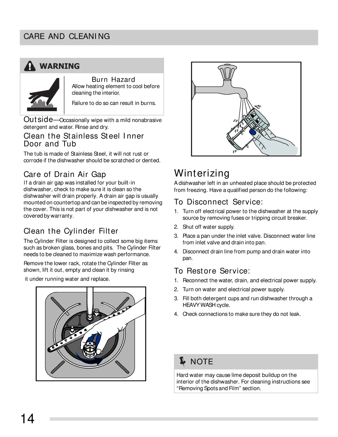 Frigidaire FGHD2455LB, FGHD2455LW, FGHD2455LF important safety instructions Care and Cleaning 