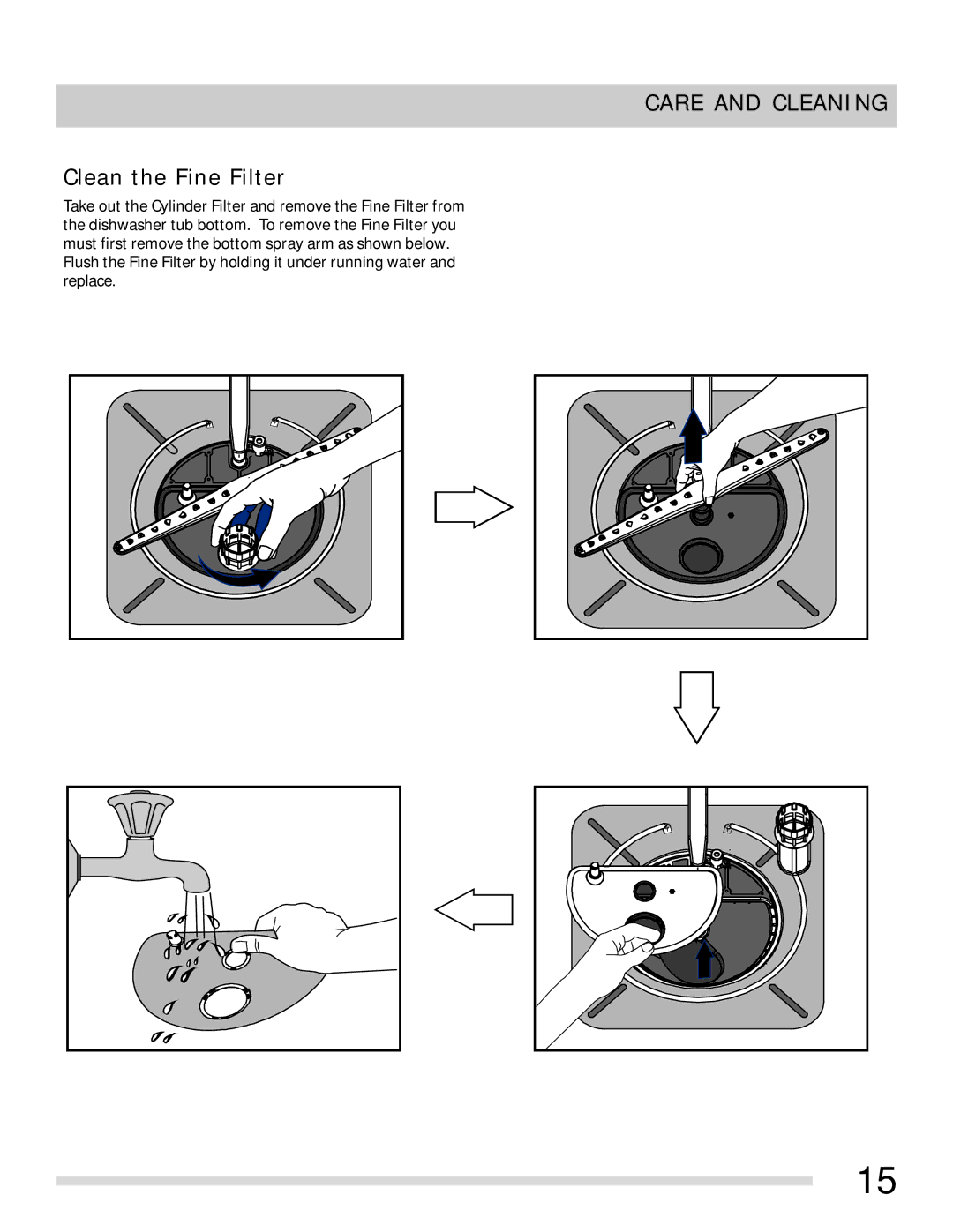 Frigidaire FGHD2455LW, FGHD2455LF, FGHD2455LB important safety instructions Clean the Fine Filter 