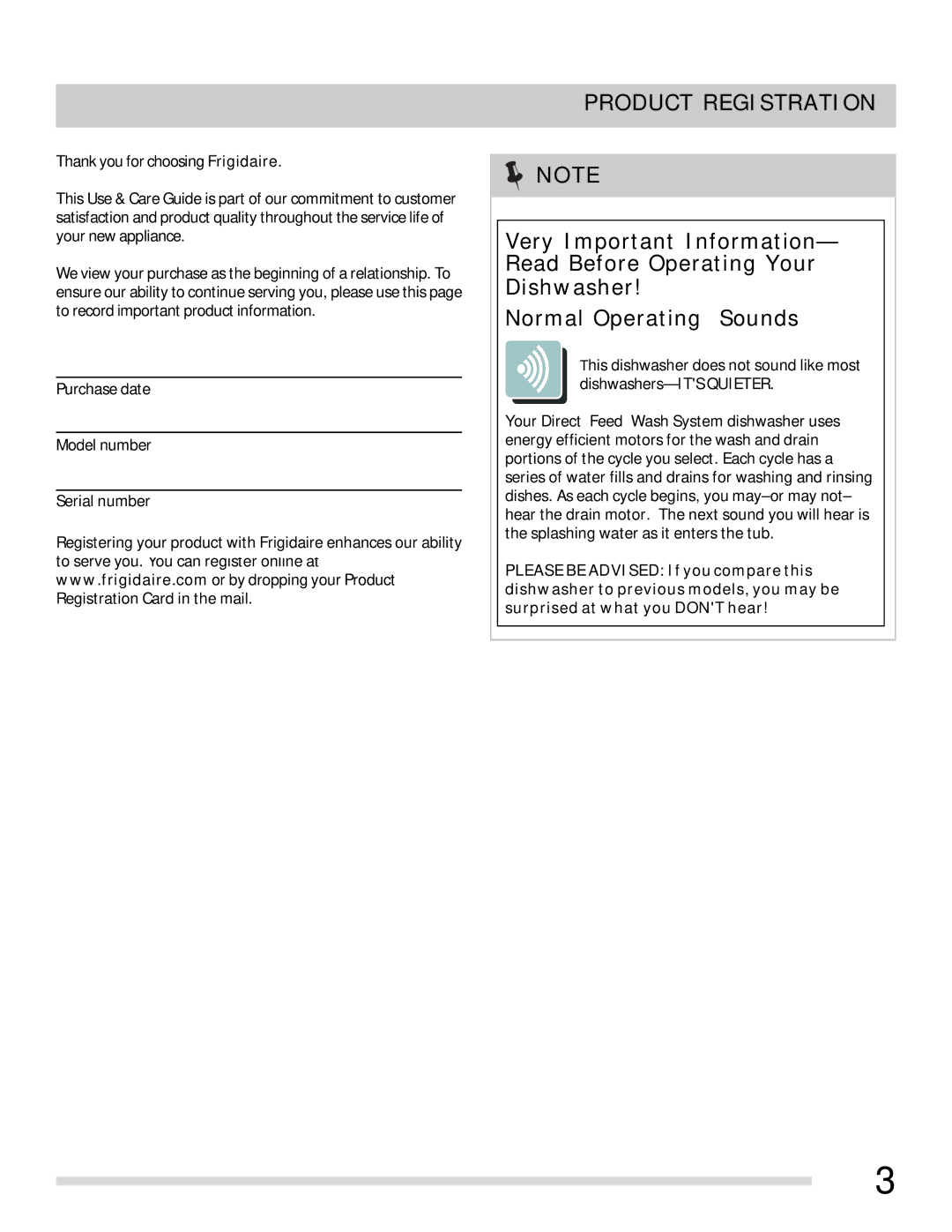 Frigidaire FGHD2455LW, FGHD2455LF, FGHD2455LB important safety instructions Product Registration 