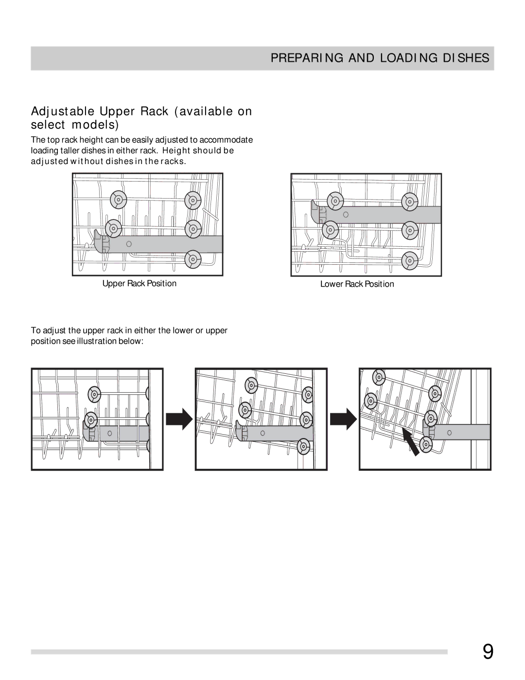 Frigidaire FGHD2455LW, FGHD2455LF, FGHD2455LB important safety instructions Adjustable Upper Rack available on select models 