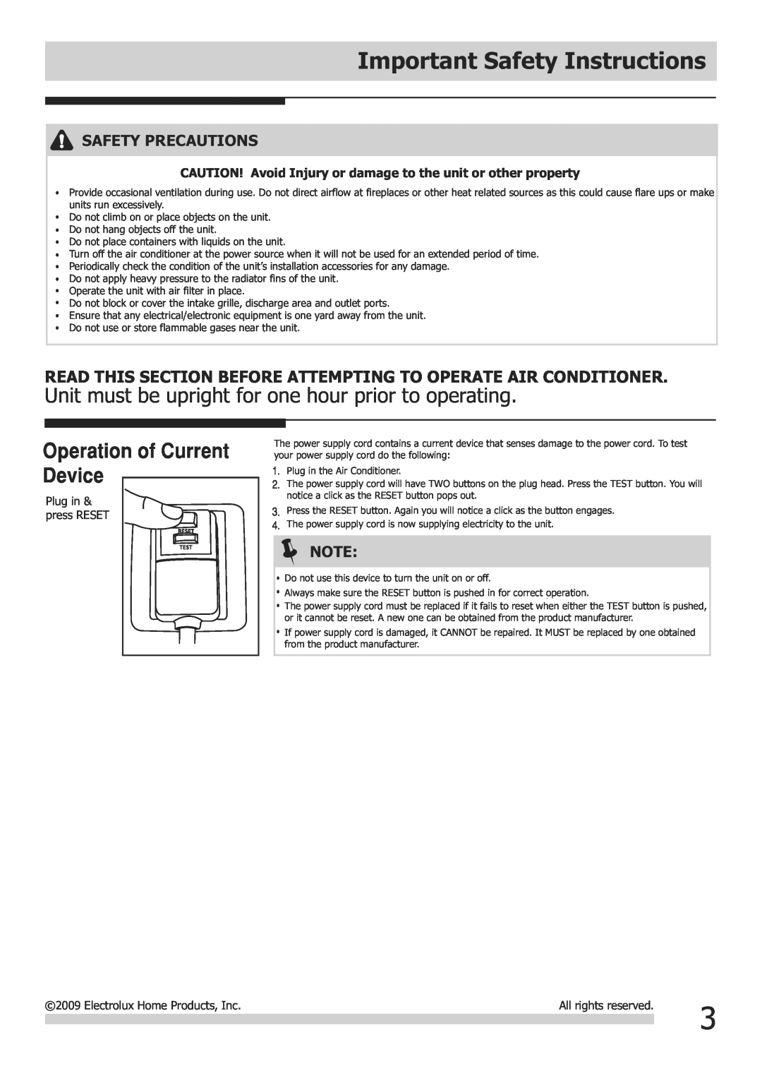 Frigidaire FGHD2472PF CAUTION! Avoid Injury or damage to the unit or other property, Important Safety Instructions 