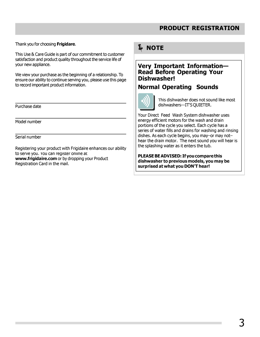 Frigidaire FGHD2472PB, FGHD2491LB, FGHD2472PW, FGHD2491LW, 6.75E+11 important safety instructions Product Registration 