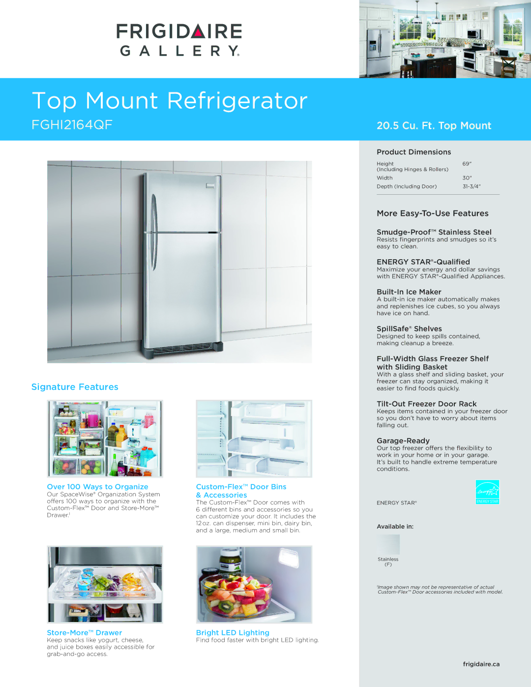 Frigidaire FGHI2164QF dimensions Product Dimensions, Smudge-Proof Stainless Steel, Energy STAR-Qualified, Garage-Ready 