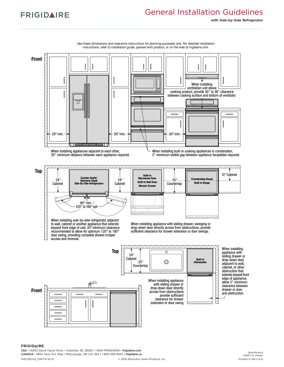 Frigidaire FGHS2342L F dimensions General Installation Guidelines 