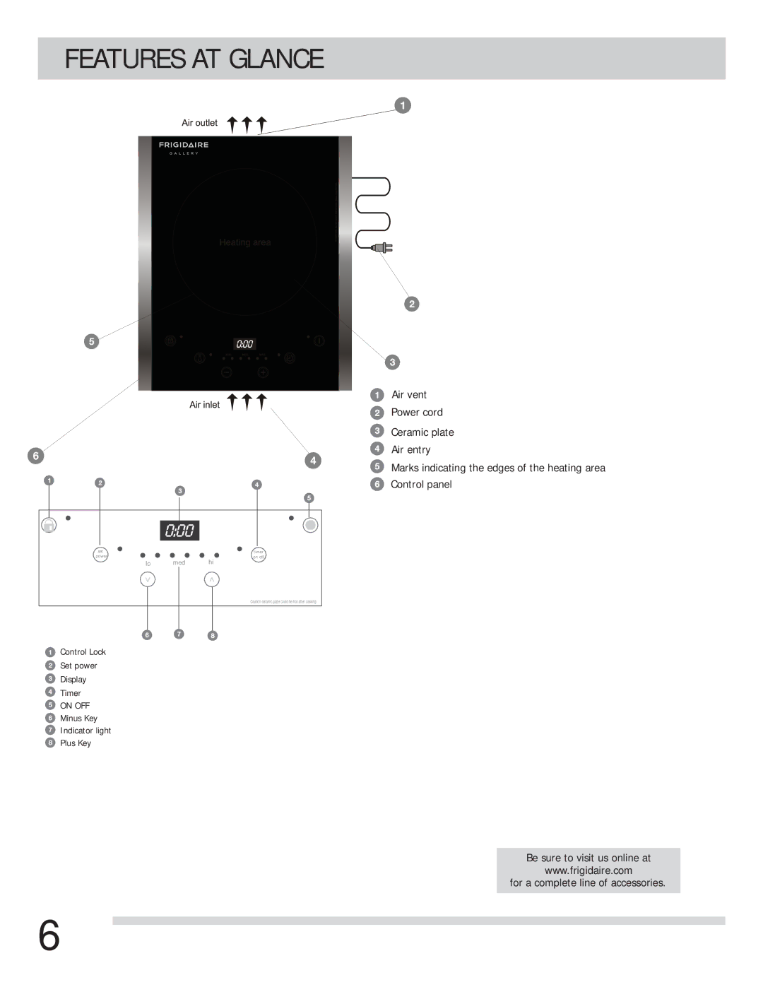 Frigidaire FGIC13P3KS important safety instructions Features AT Glance 