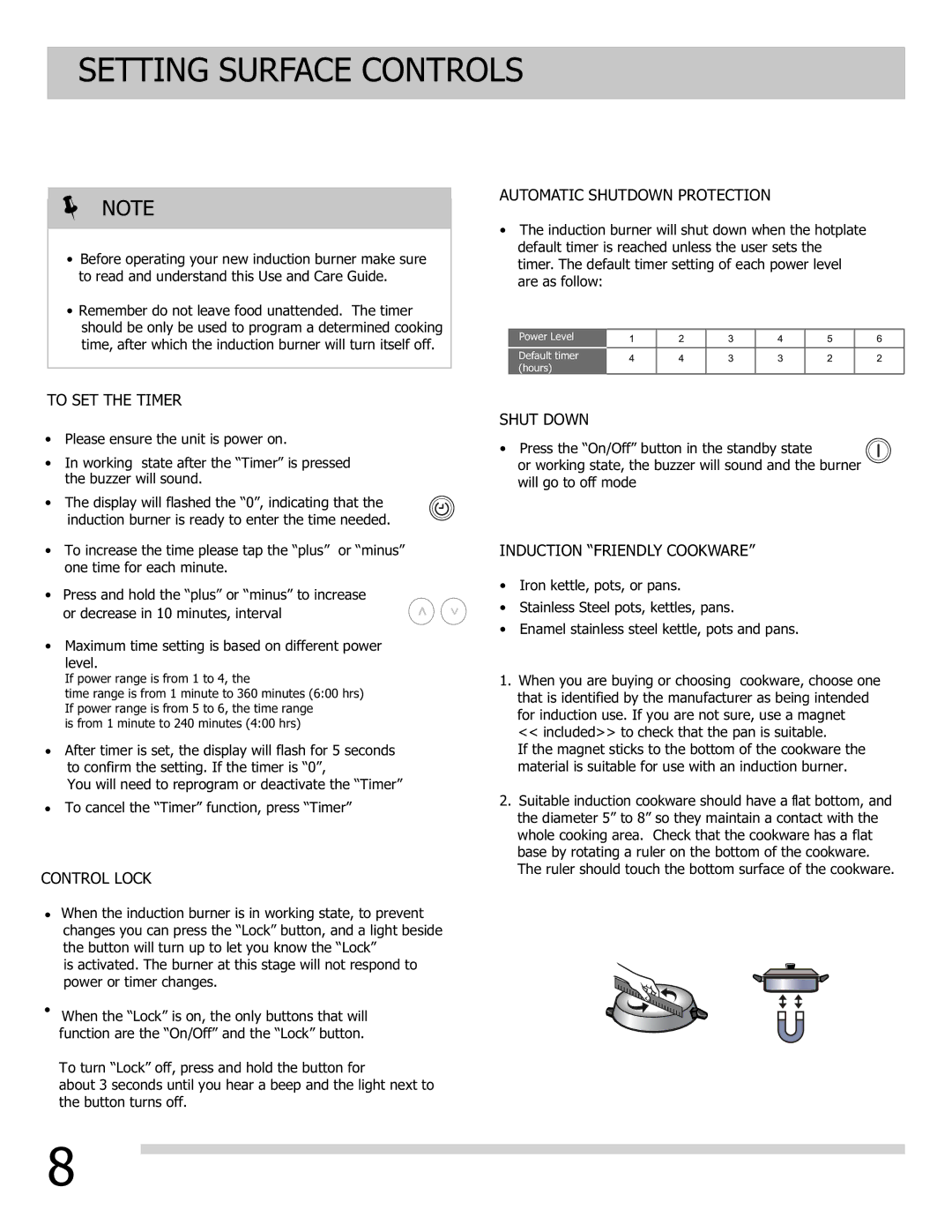 Frigidaire FGIC13P3KS important safety instructions Setting Surface Controls 