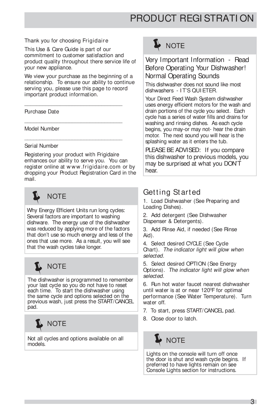 Frigidaire FGID2466QB, FGID2466QW, FGID2466QF manual Product Registration, Getting Started 