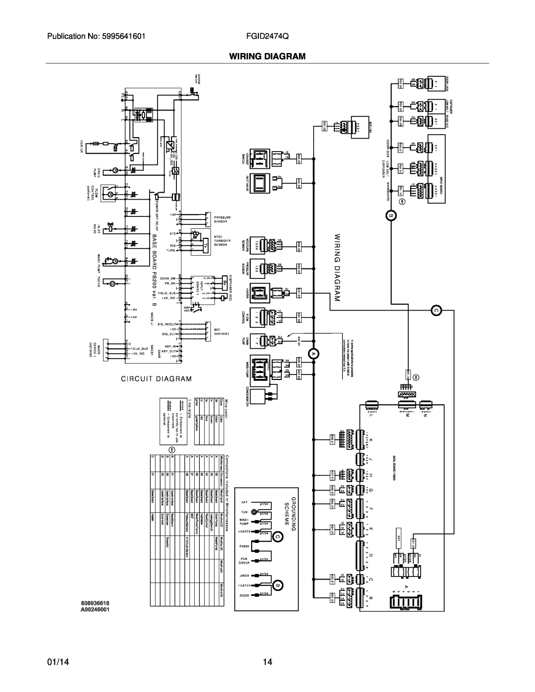 Frigidaire FGID2474QF installation instructions Wiring Diagram, 01/14 