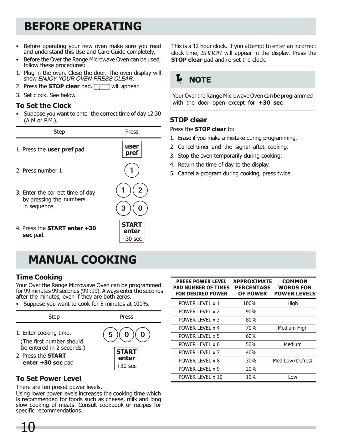 Frigidaire FGMV154CLF, FGMV153CLB, FGMV153CLW important safety instructions Before Operating, Manual Cooking 