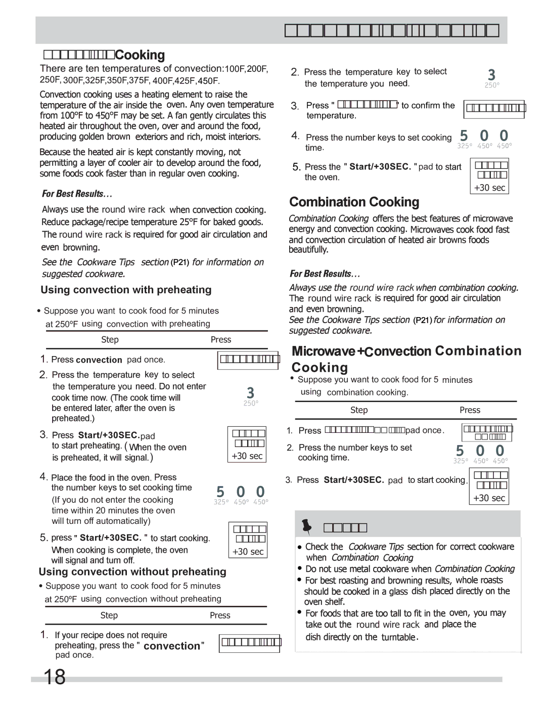 Frigidaire FGMV153CLB, FGMV154CLF, FGMV153CLW important safety instructions Convection Cooking, Pad Start enter 