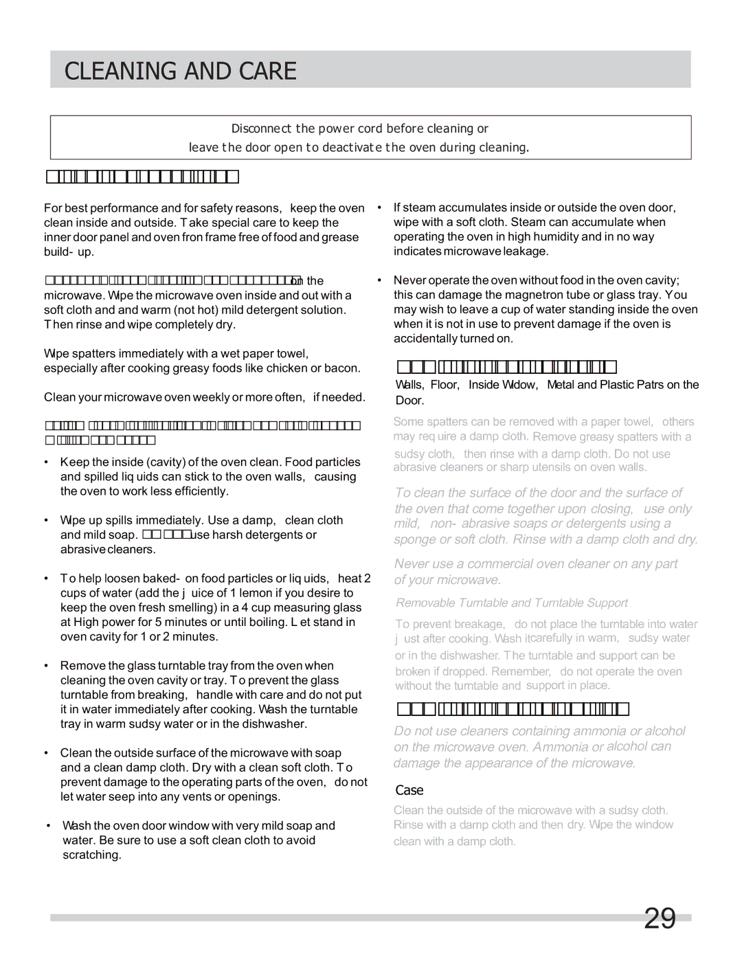 Frigidaire FGMV153CLW, FGMV153CLB, FGMV154CLF important safety instructions Cleaningsuggestions 