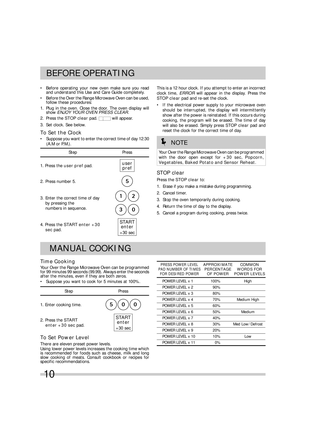 Frigidaire FGMV173KB, FGMV174KF, FGMV173KQ, FGMV173KW, FGMV174KM, DGMV174KF, 16495056 Before Operating, Manual Cooking 