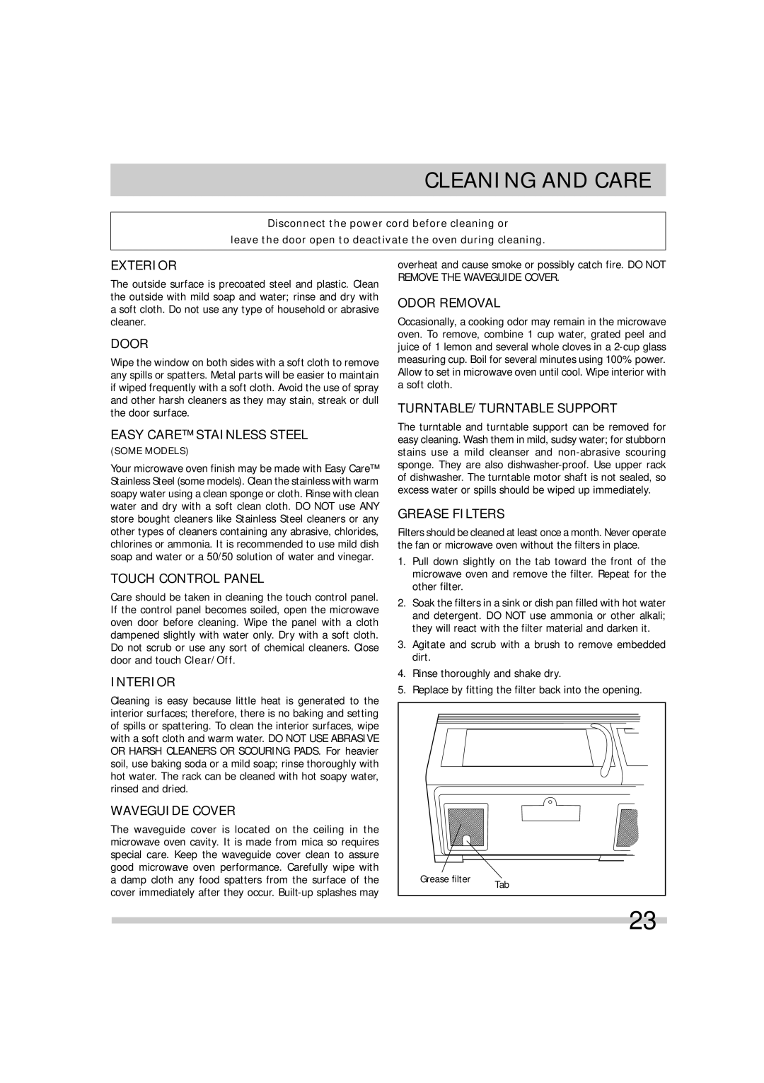 Frigidaire FGMV173KW, FGMV174KF, FGMV173KQ, FGMV173KB, FGMV174KM, DGMV174KF, 16495056 Cleaning and Care 